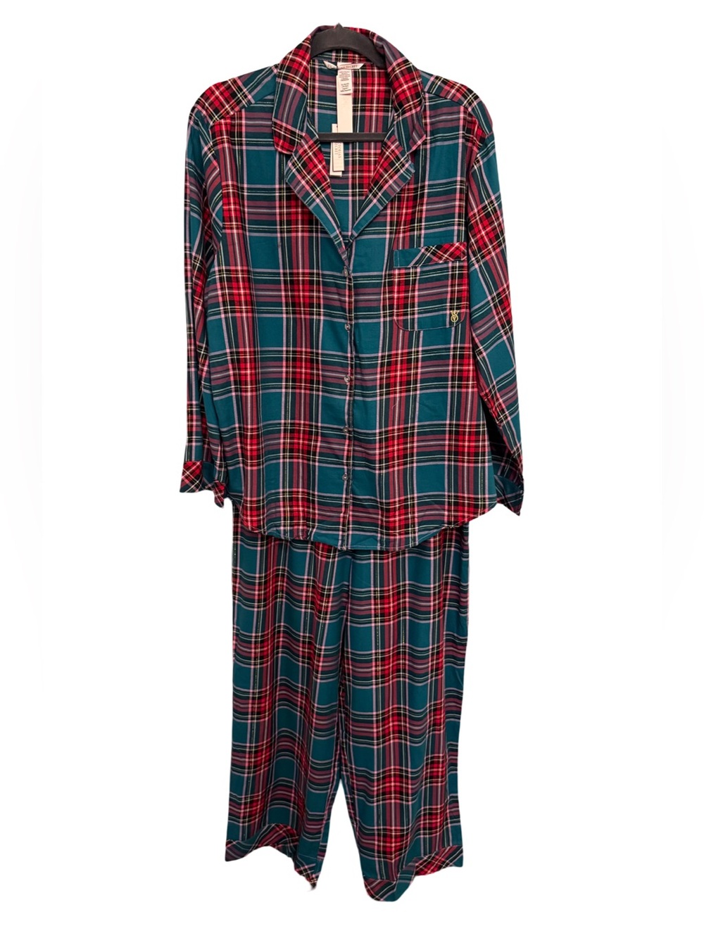 Victoria’s Secret Plaid Pajama Set NWT XL Top L Pants Teal Red Tartan Modal